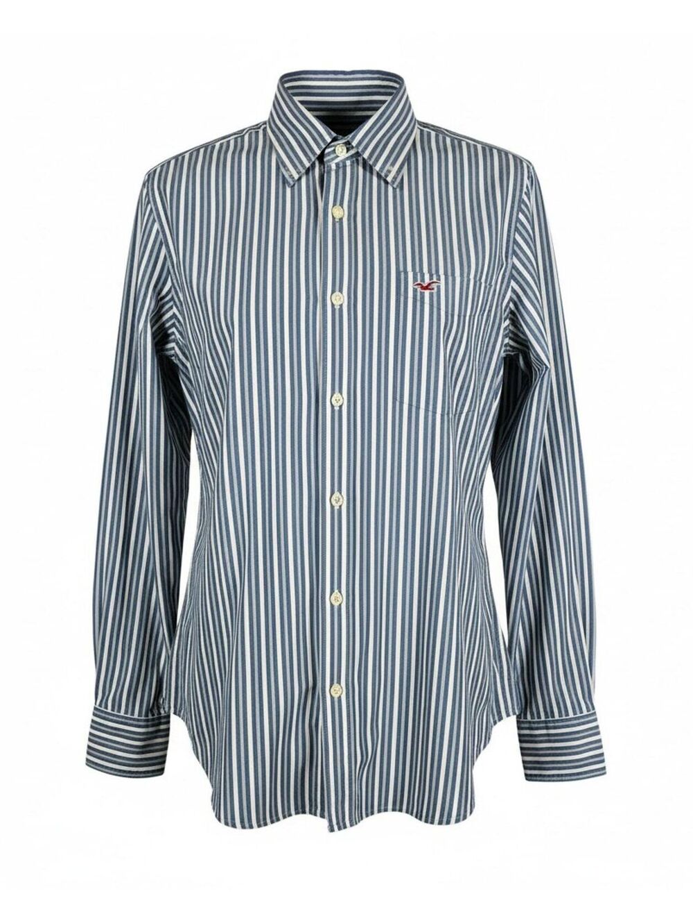 Men's Hollister Blue White Pinstripe Button-Down- M –Campus & Date Night Ready!